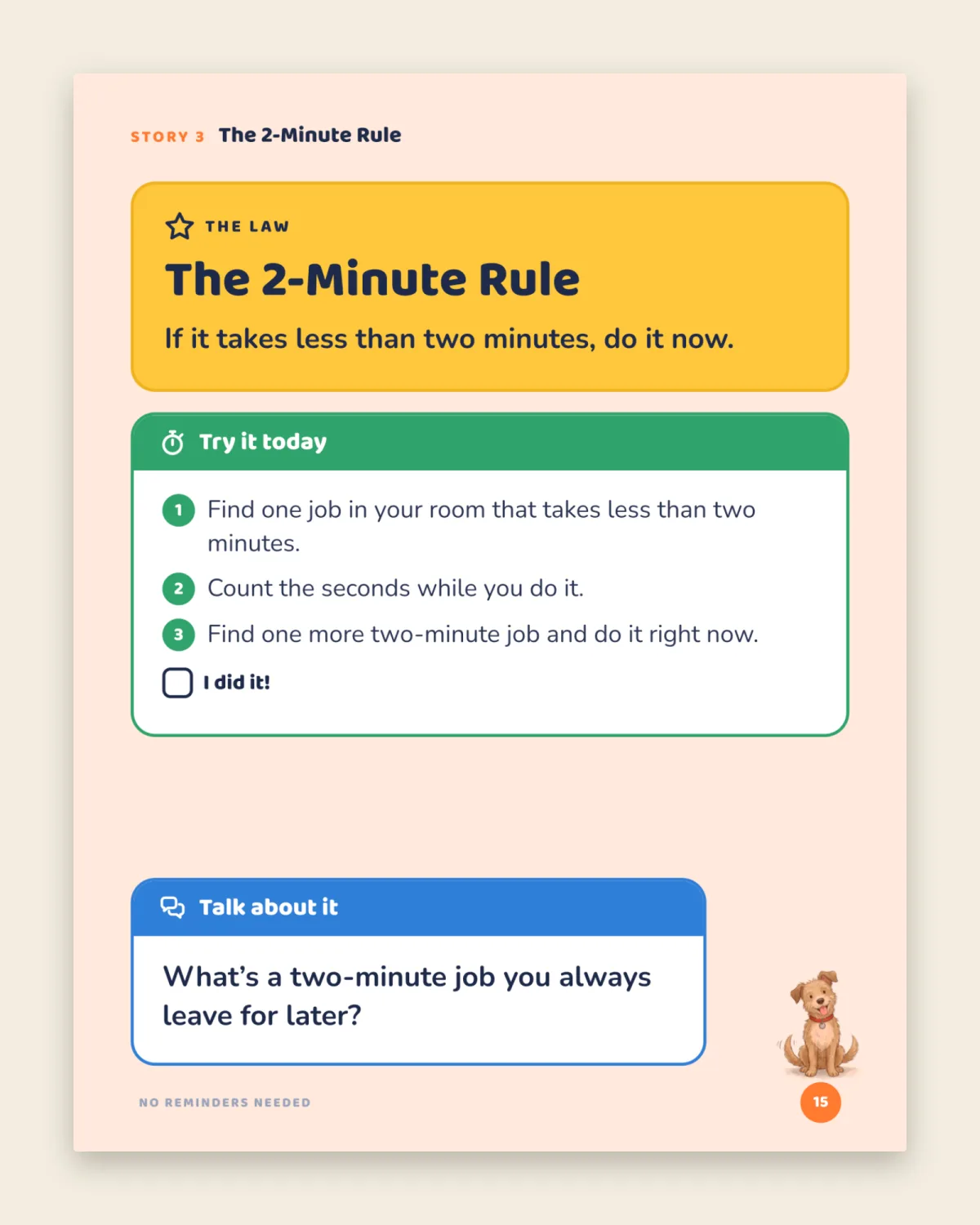 No Reminders Needed · story 3 · the 2-minute rule